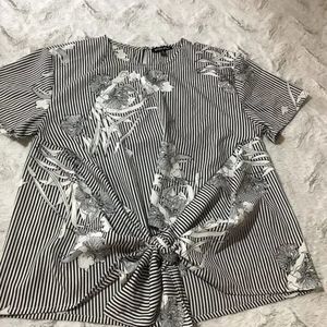 style envy floral striped tie front blouse size XL